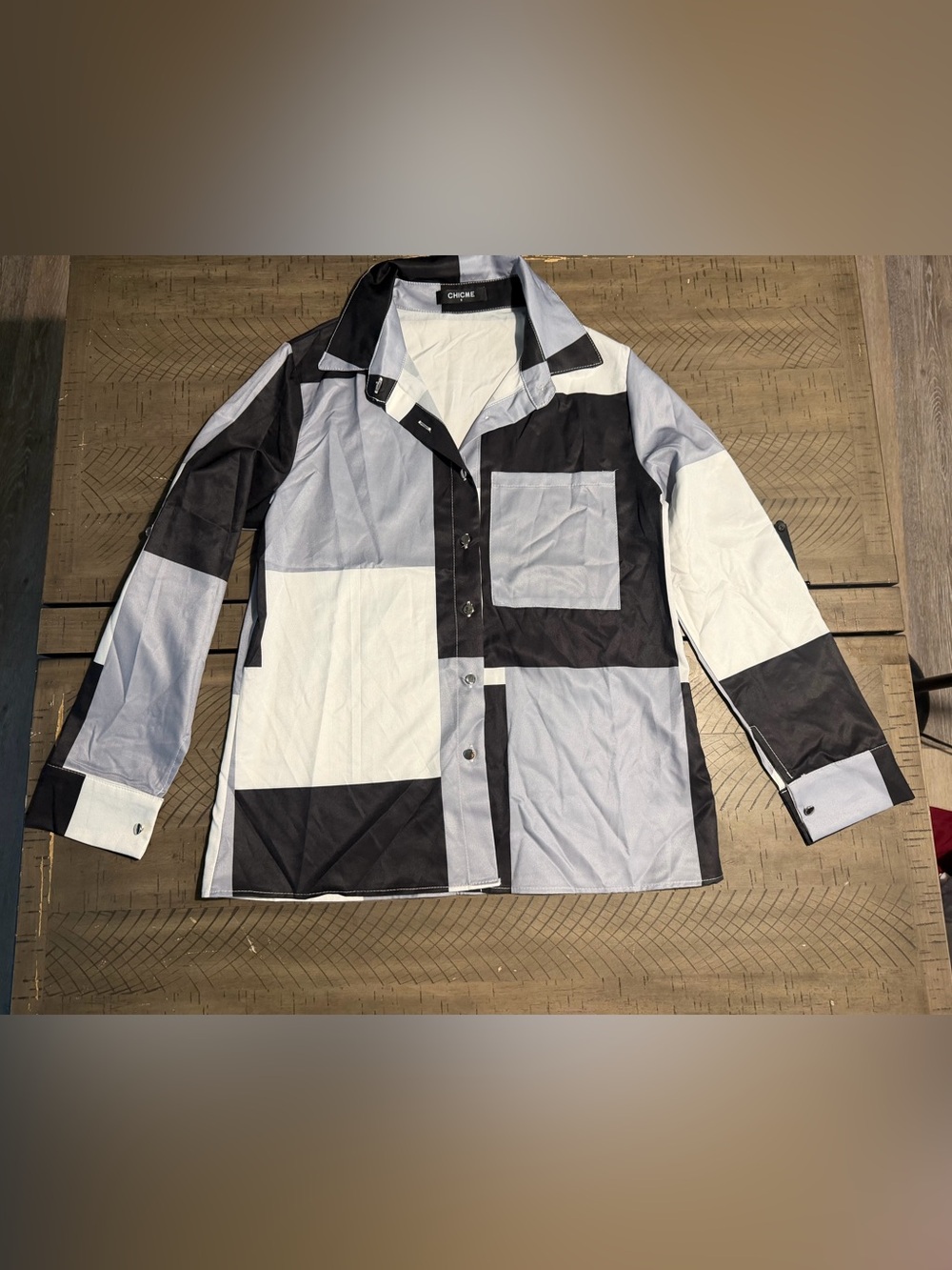 Chunky Black & White Colorblock Button-Down Shirt